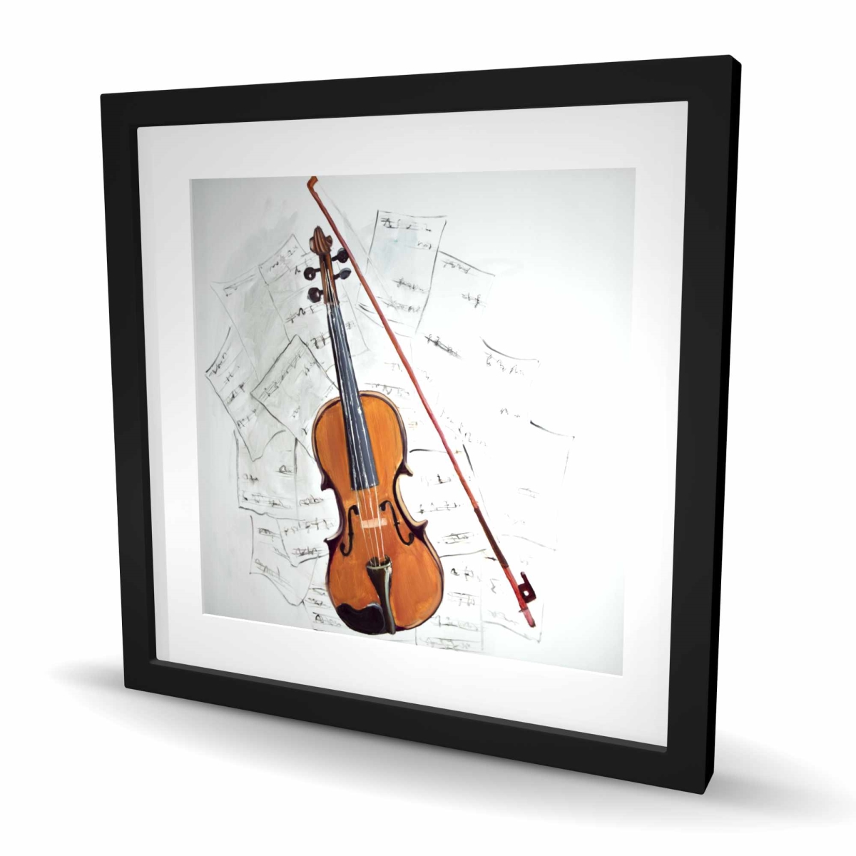 C1FM2424I6EK03 24 x 24 in. Violin on Music Sheet - Framed Matted Print for Home Decor