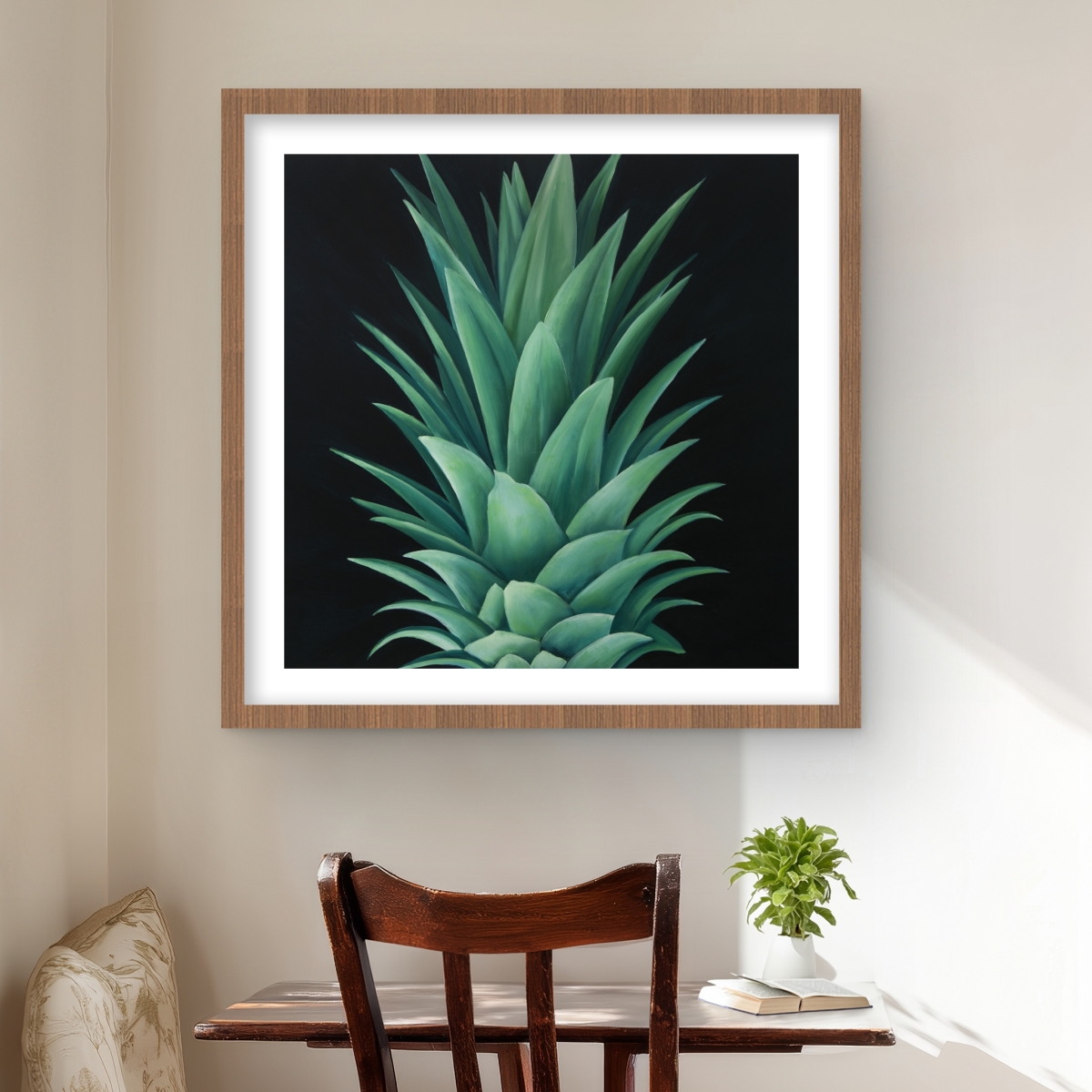 C1FM24242ICAPY 24 x 24 in. Pineapple Leaves - Kitchen Green Framed Matted Print Decor