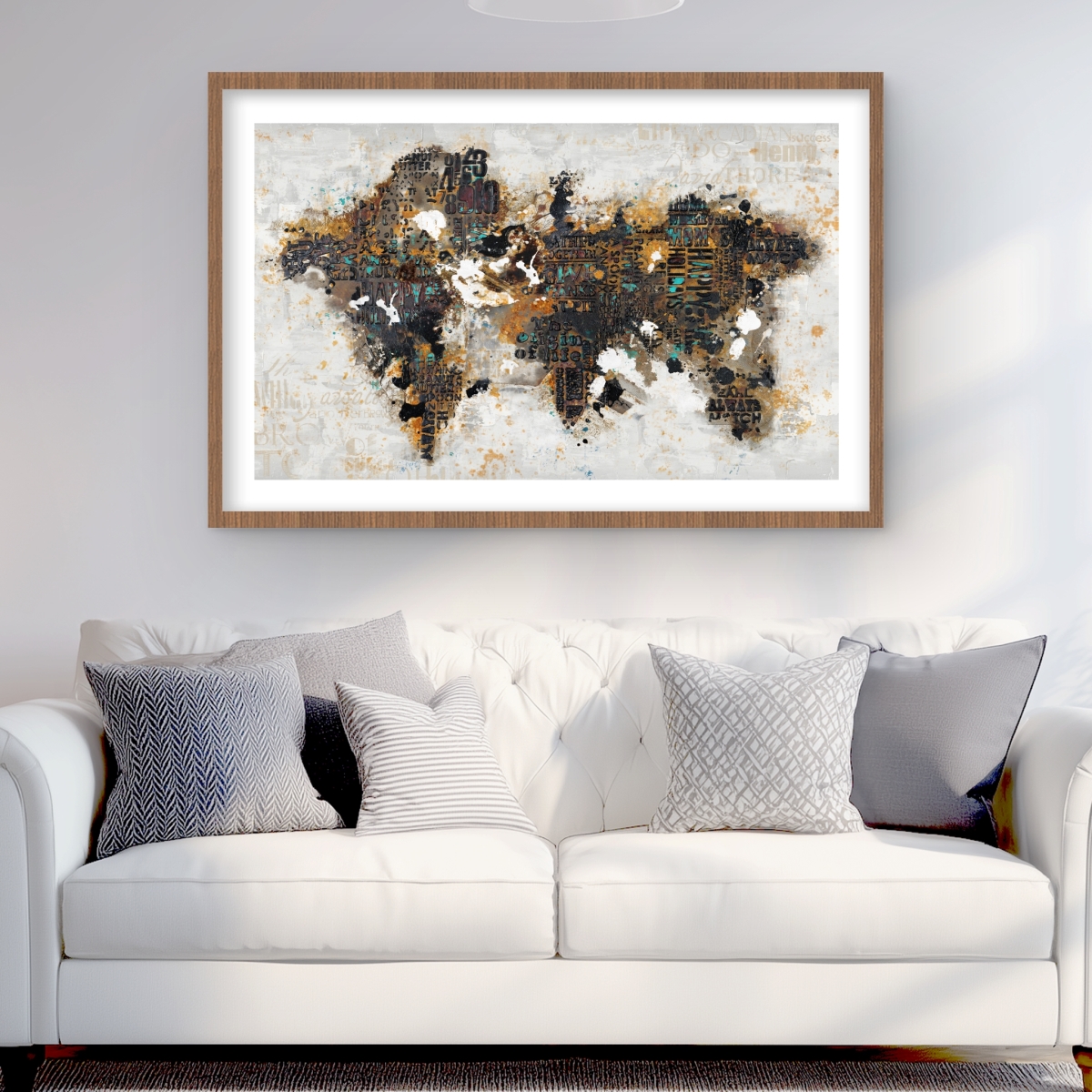 C1FM24364FOP26 24 x 36 in. Abstract World Map with Typography - Modern Framed Print