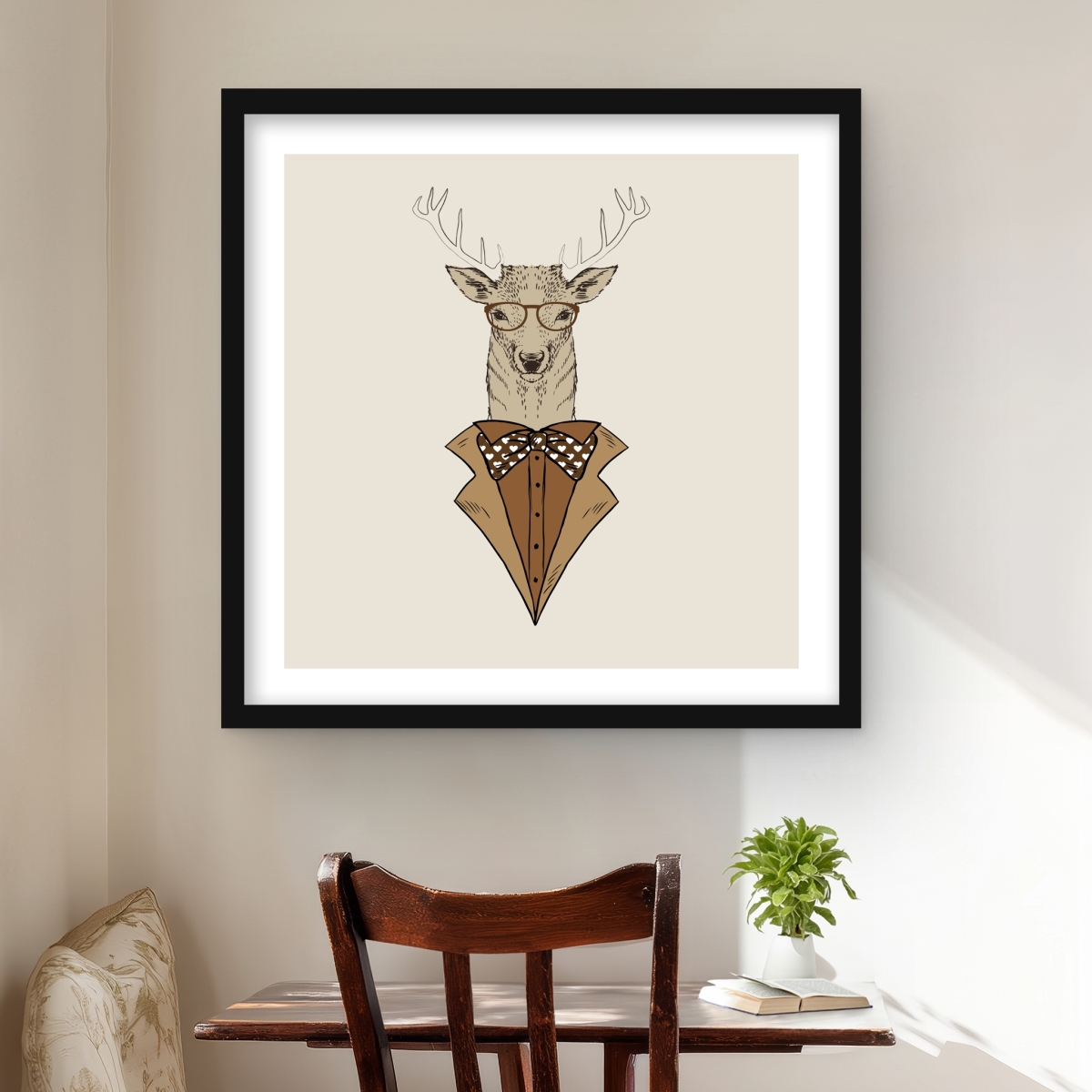 C1FM2424HCZUZ6 24 x 24 in. Deer with Brown Coat - Framed Matted Print for Home Decor