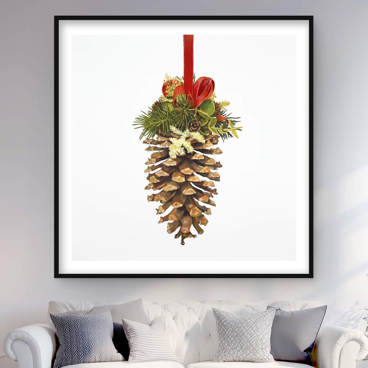C1FM4848HLM4LD 48 x 48 in. Christmas Pine Cone - Scandinavian Framed Matted Print Decor