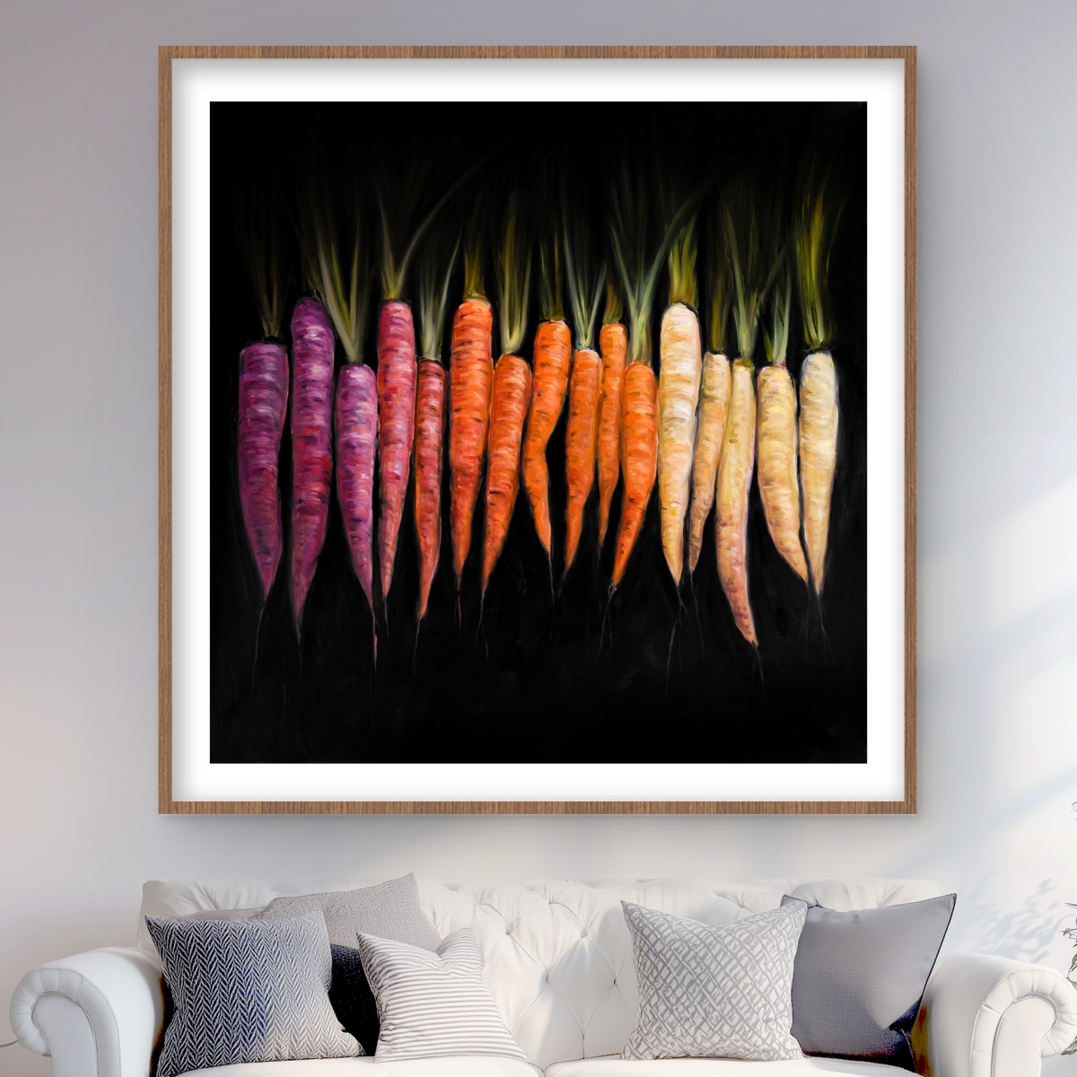 C1FM4848DDHPFW 48 x 48 in. Colorful Carrots - Rustic Still Life Framed Matted Print