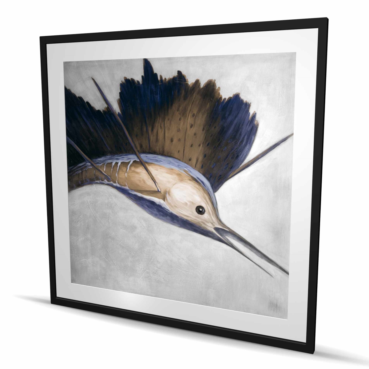 C1FM4848LYCGCX 48 x 48 in. Abstract Swordfish - Marine Blue Framed Matted Print Decor