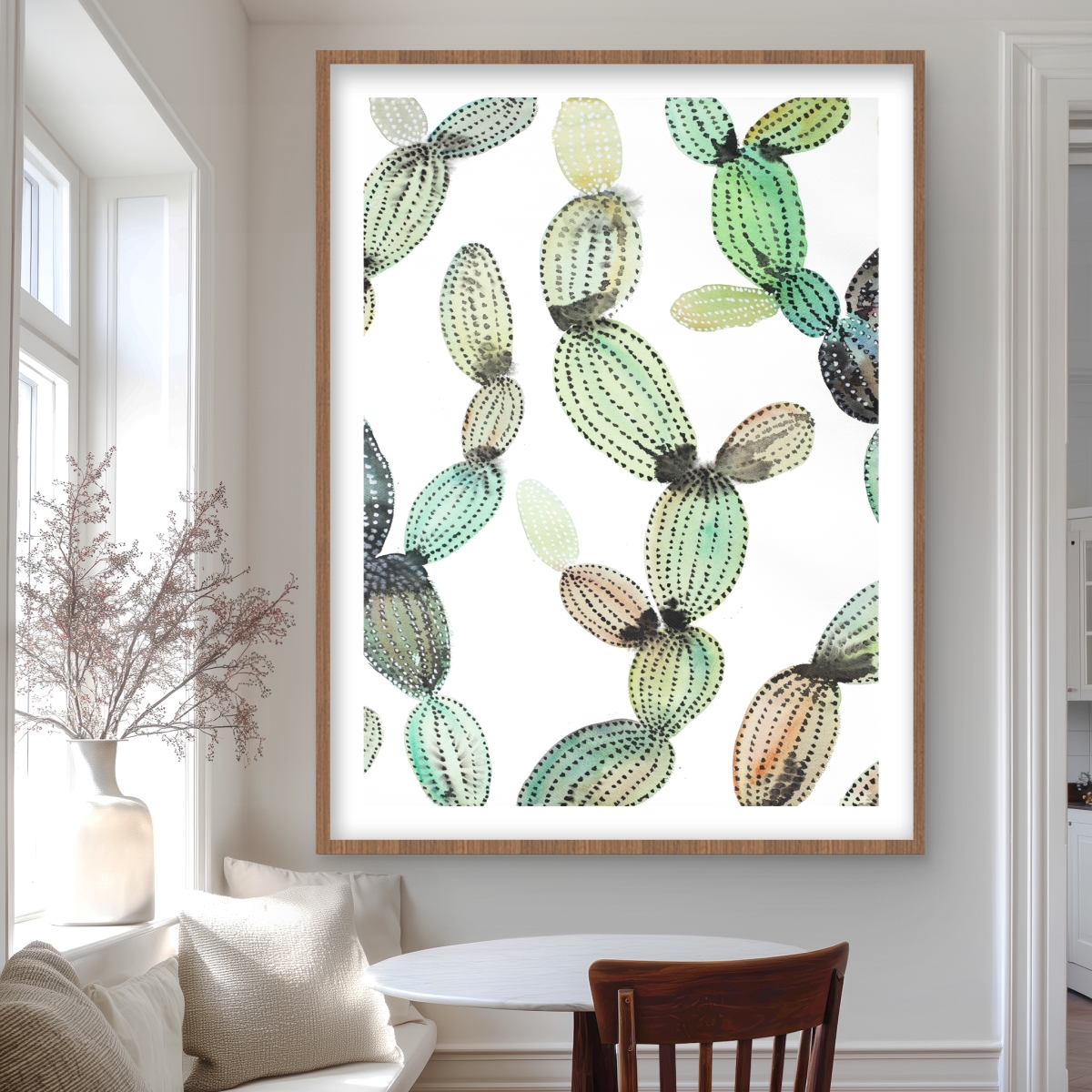 C1FM3648VVT91F 36 x 48 in. Cactus Pattern - Bedroom Botanical Framed Matted Print Decor