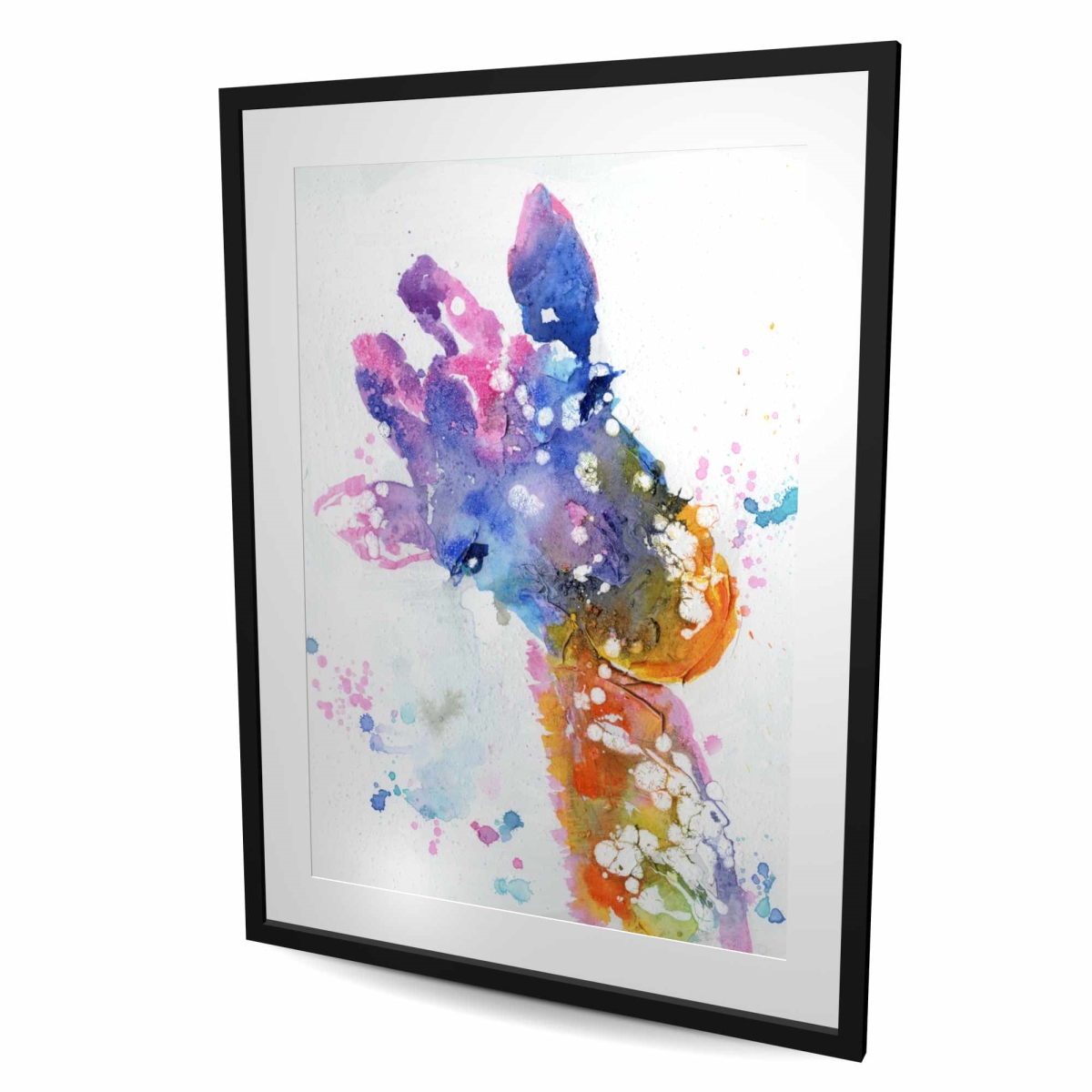 C1FM3648KRIYKM 36 x 48 in. Abstract Giraffe with Color Splash - Pink Framed Print Decor