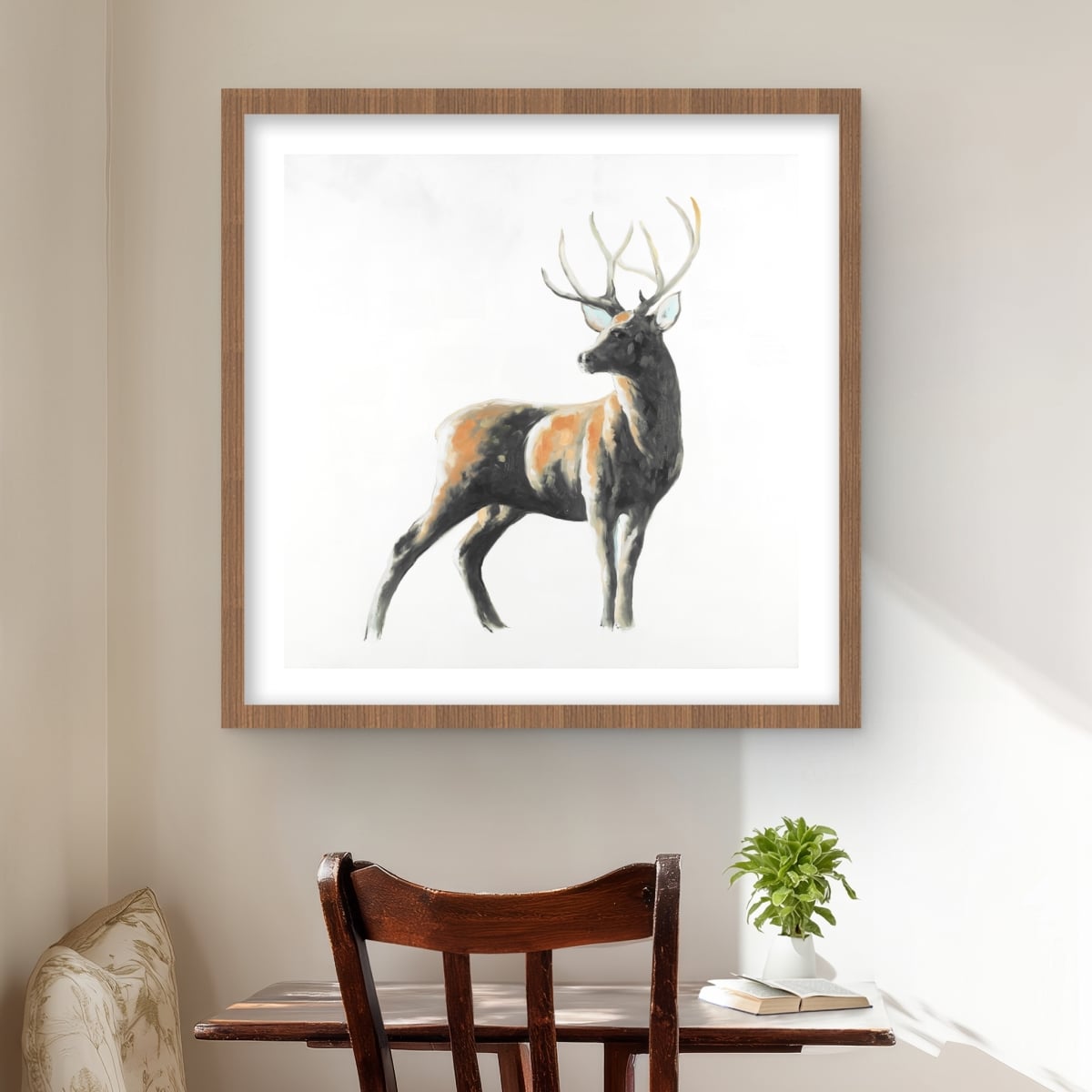 C1FM2424YXLHVP 24 x 24 in. Abstract Deer - Rustic Framed Matted Print for Home Decor