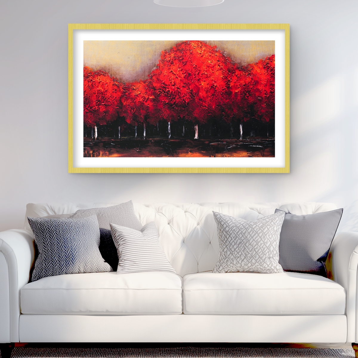 C1FM2436MB8H1C 24 x 36 in. Red Dark Trees - Framed Matted Print for Home Decor