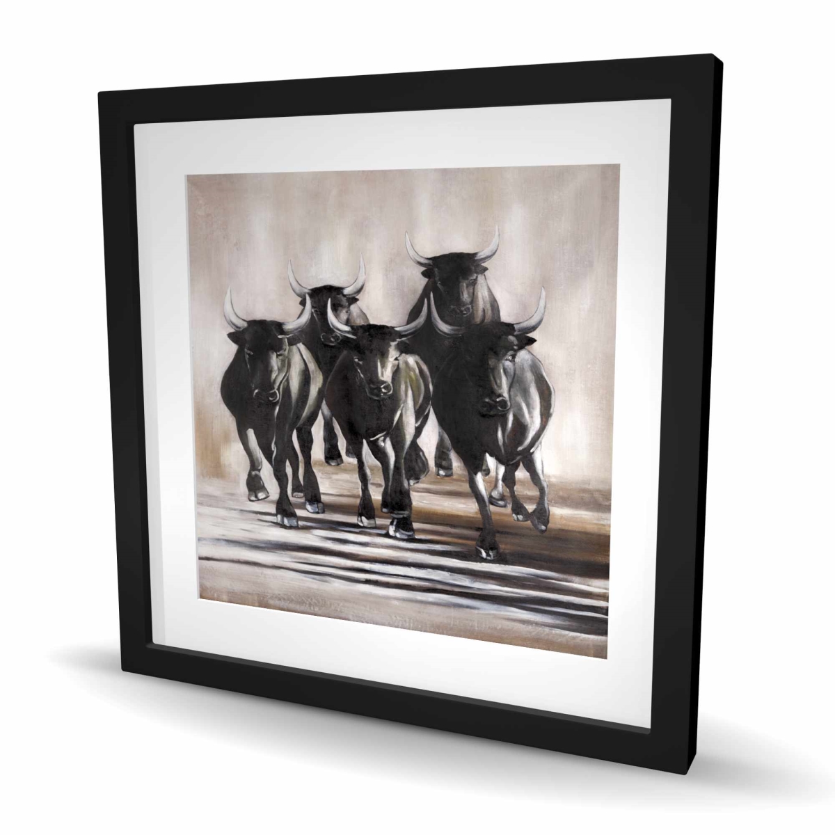 C1FM2424K82JC0 24 x 24 in. Group of Running Bulls - Western Framed Print for Man Cave