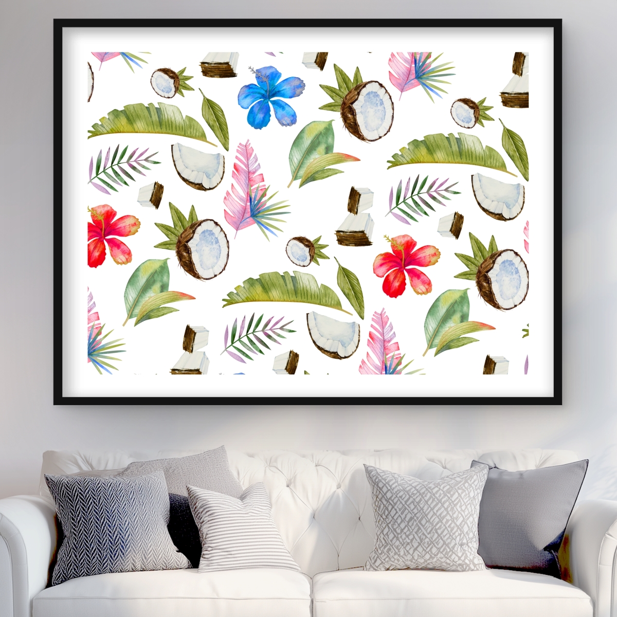 C1FM36487JKSO7 36 x 48 in. Tropical Pattern - Flowers Green Framed Matted Print Decor