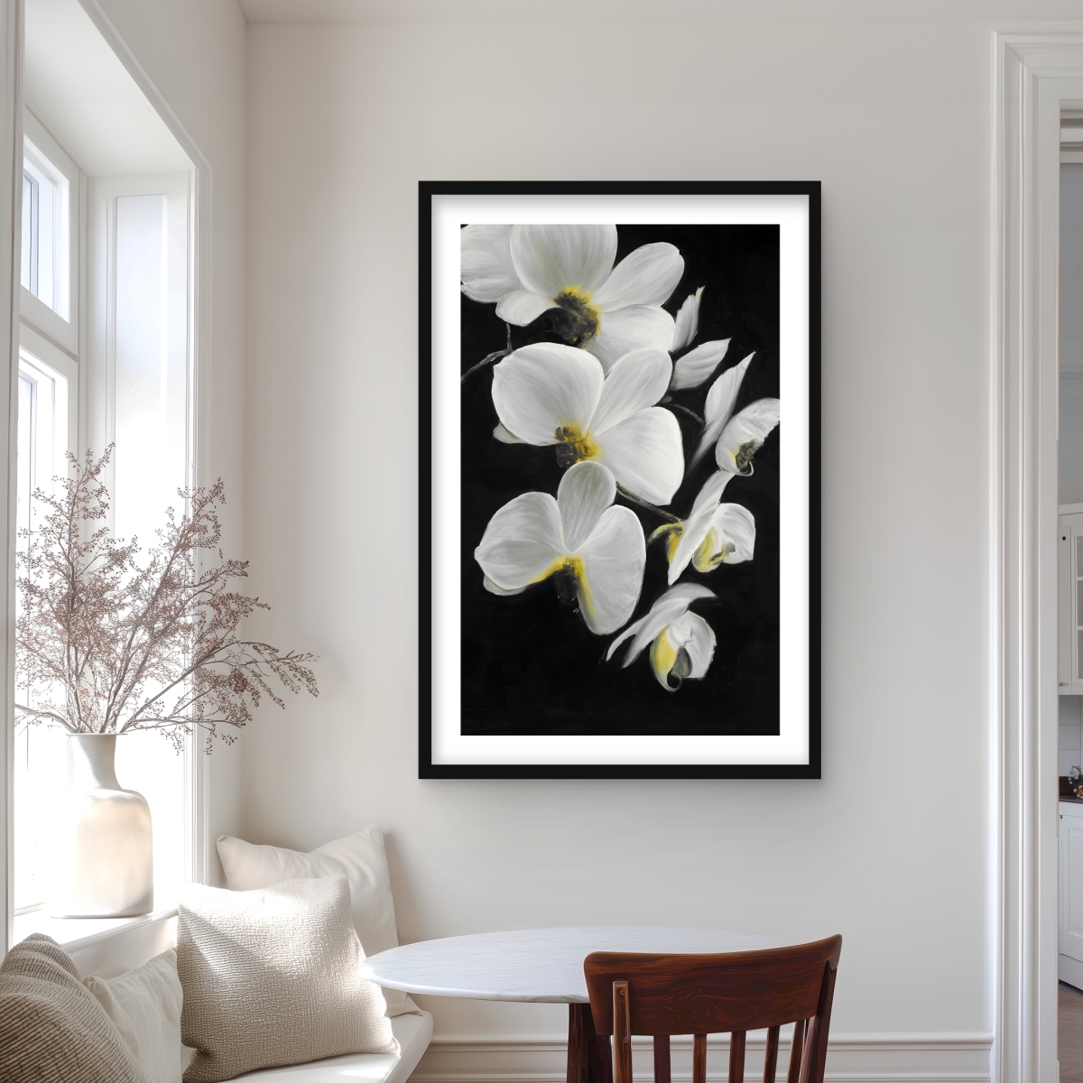 C1FM2436UBMBTQ 24 x 36 in. Beautiful Orchids - White Romantic Framed Matted Print Decor