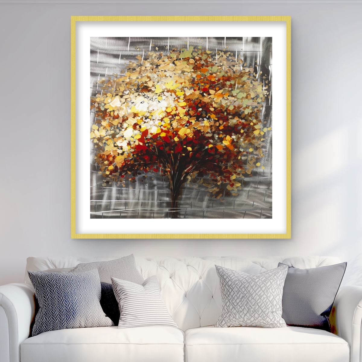 C1FM3636YJI24C 36 x 36 in. Abstract Tree by Fall - Contemporary Framed Matted Print