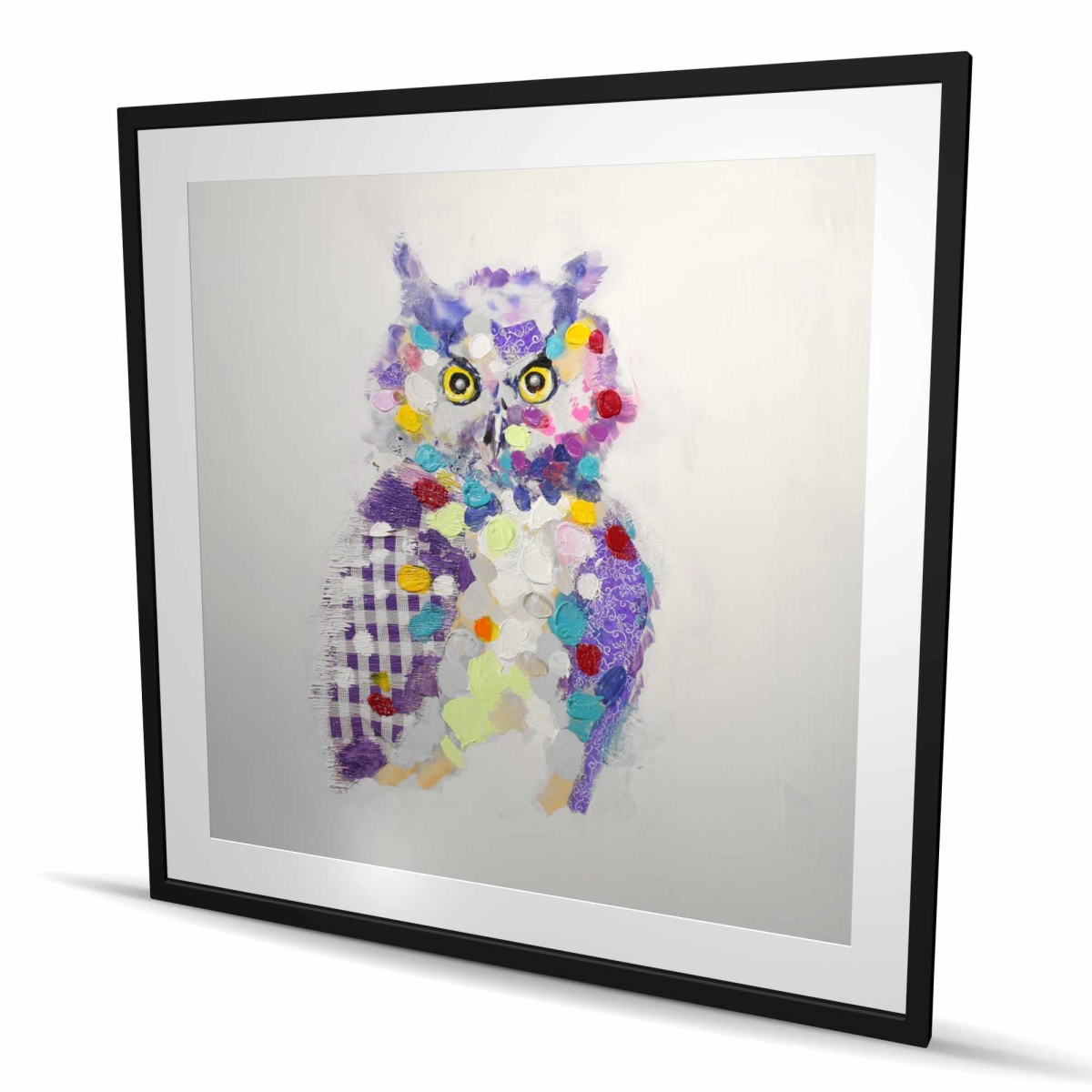 C1FM4848HRCCF8 48 x 48 in. Textured Abstract Owl - Framed Matted Print - Home Decor