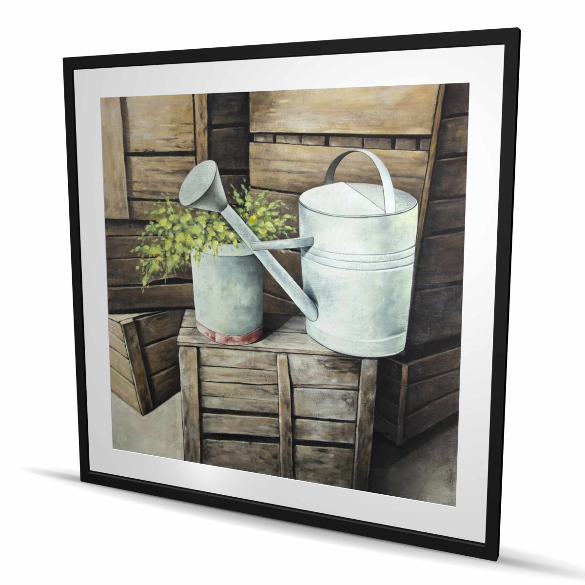 C1FM4848HBN4GT 48 x 48 in. Vintage Watering Can - Gray Still Life Framed Print Decor