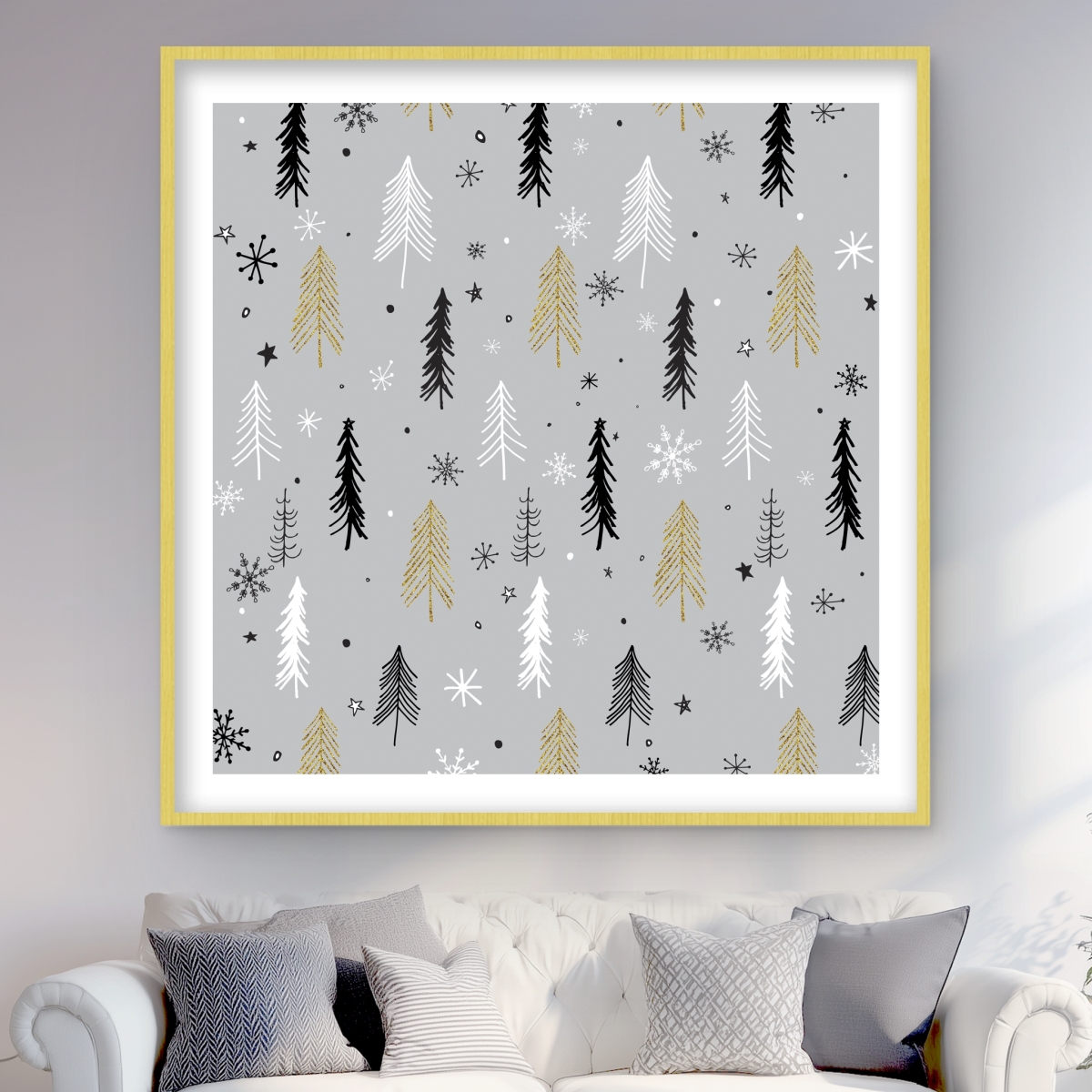 C1FM4848HQJ2QG 48 x 48 in. Christmas Tree Pattern Framed Matted Print - Bedroom Decor