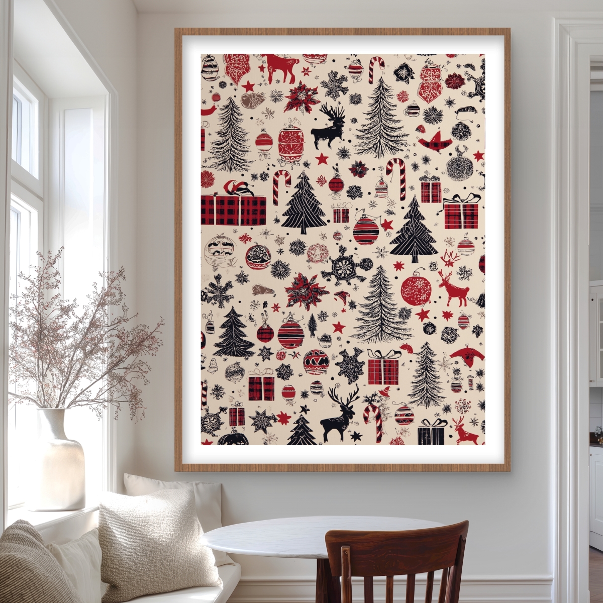 C1FM3648HVN9AK 36 x 48 in. Christmas Gift Pattern - White Framed Matted Print for Decor