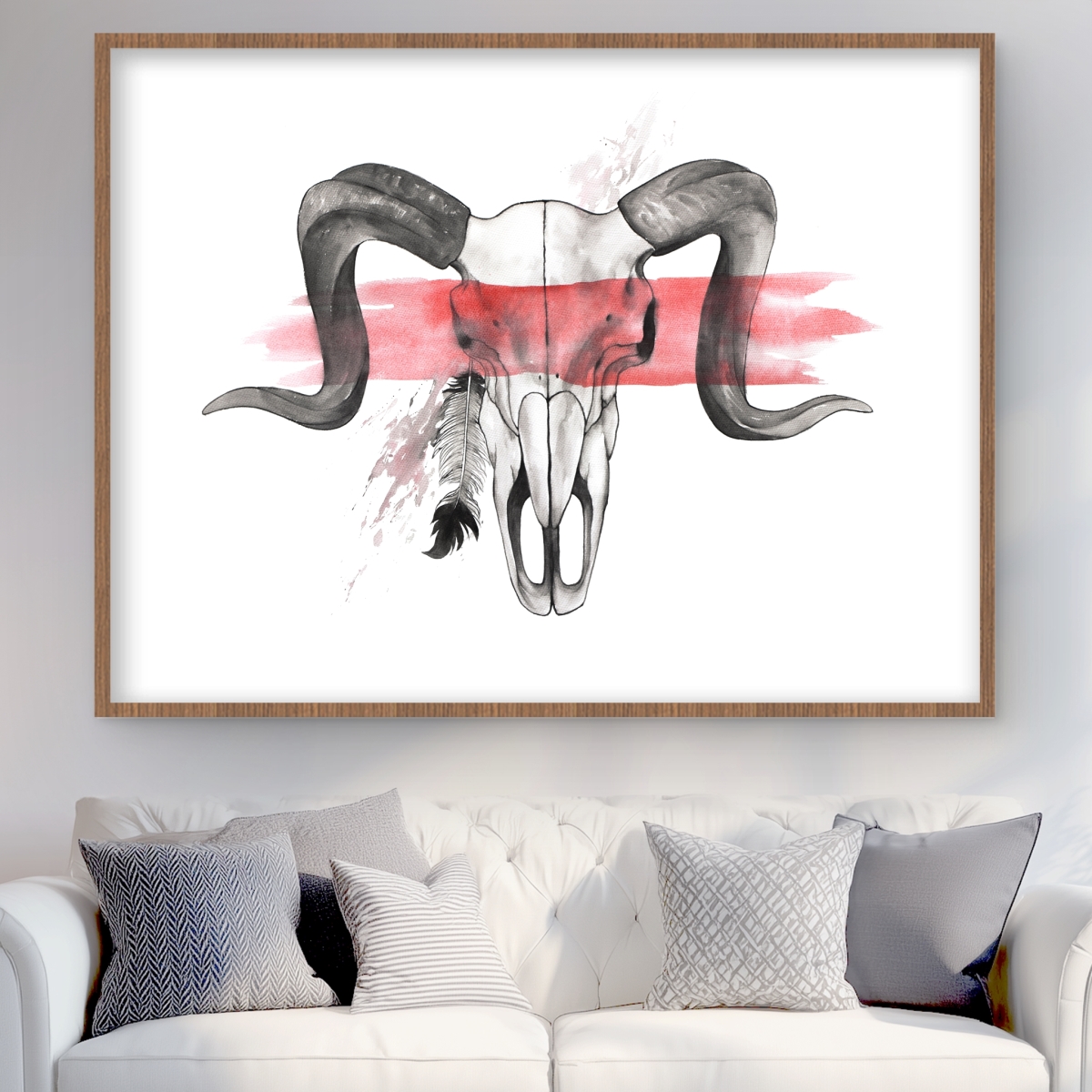 C1FM3648MQUAK8 36 x 48 in. Aries Skull with Feather - Scandinavian Framed Print Decor