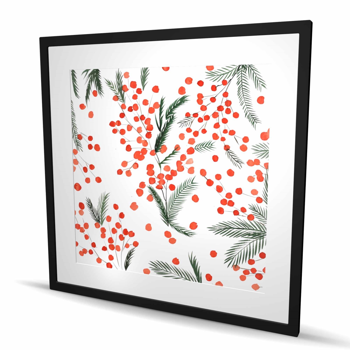 C1FM3636IINSRA 36 x 36 in. Mistletoe Leaf Pattern - Framed Matted Print for Home Decor