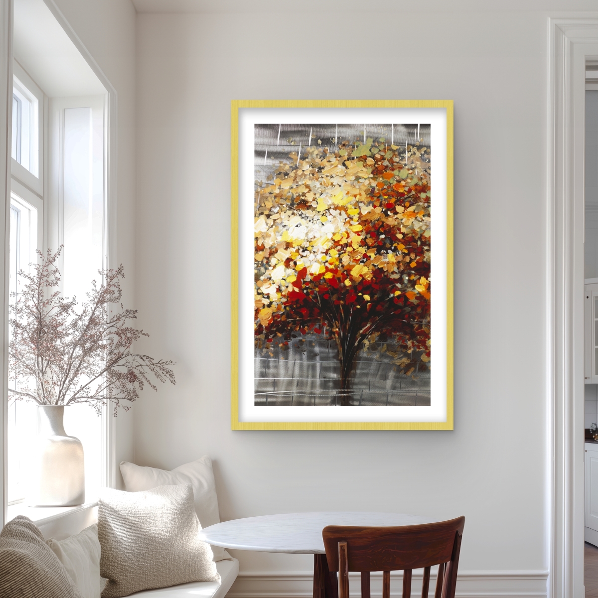C1FM2436GSP7E0 24 x 36 in. Abstract Tree by Fall - Framed Matted Print for Home Decor