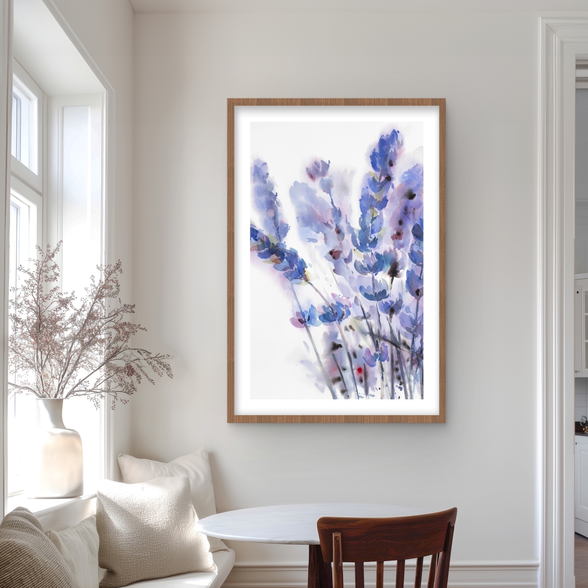 C1FM2436F4V7NG 24 x 36 in. Watercolor Lavender Flowers - Purple Floral Framed Print