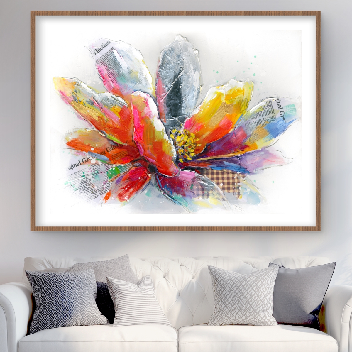 C1FM36486Z9YFS 36 x 48 in. Abstract Flower with Texture - Framed Matted Print for Decor