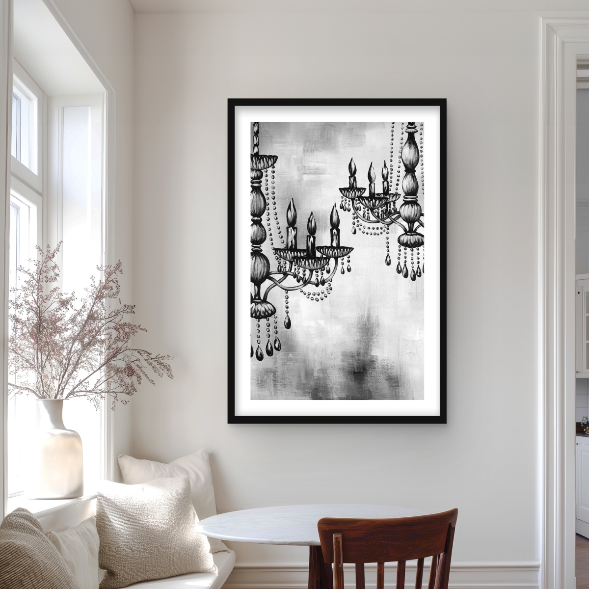 C1FM2436YAJ5X2 24 x 36 in. Two Crystal Chandeliers - Still Life Living Room Print Decor