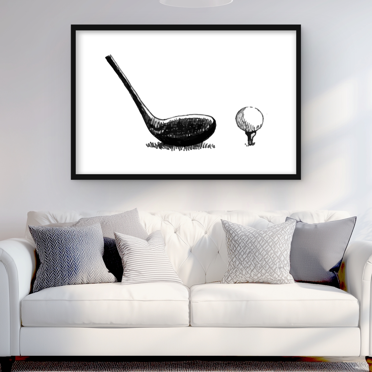 C1FM2436YQ81MD 24 x 36 in. Illustration of A Golf Club BW - Framed Man Cave Print Decor