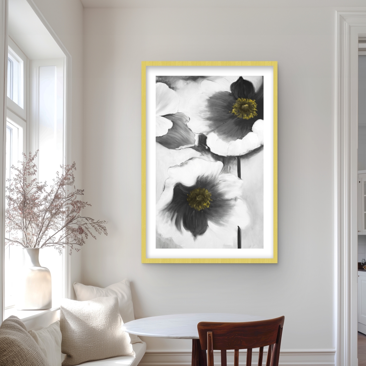 C1FM2436Z5T0L3 24 x 36 in. Black & White Flowers - Romantic Botanical Framed Print