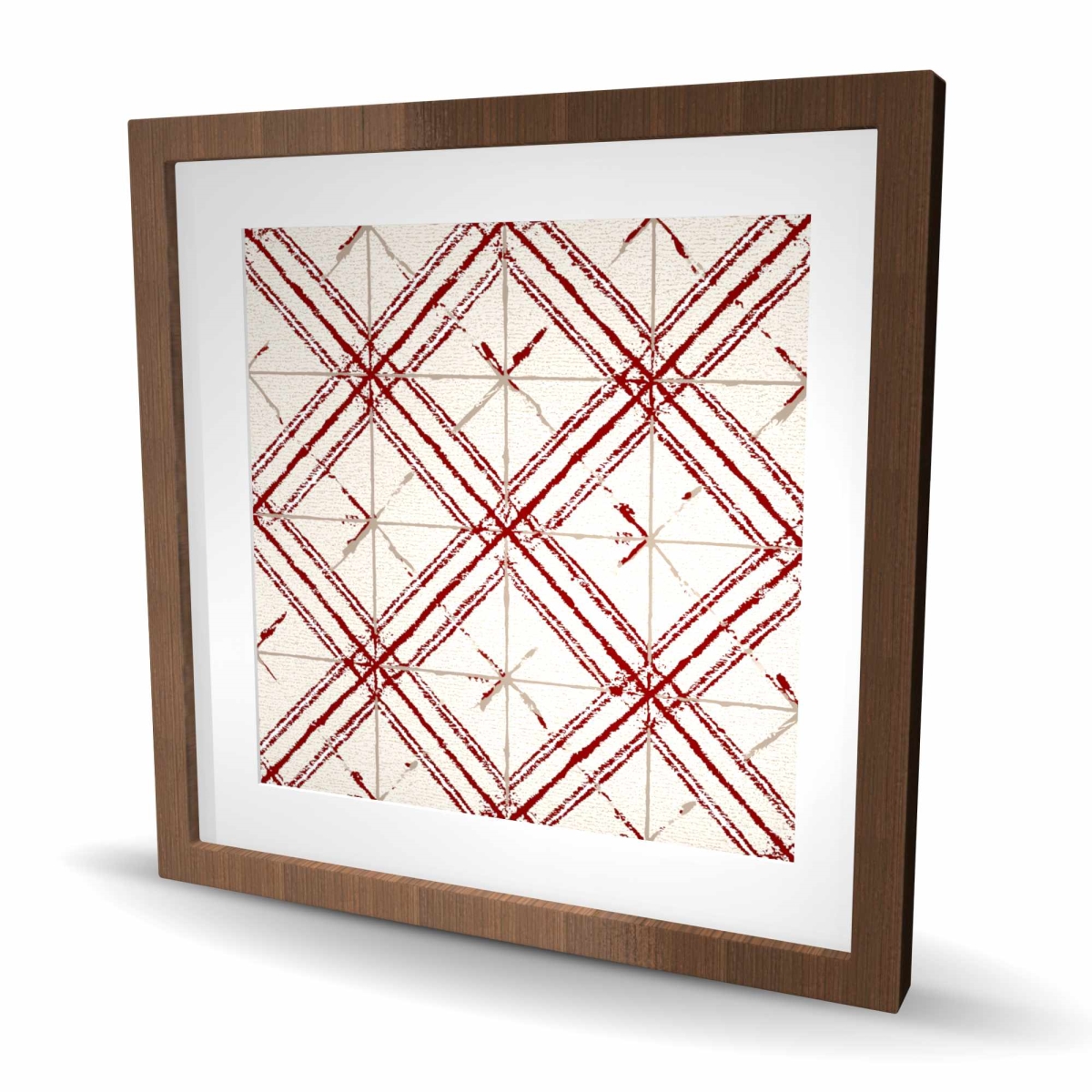 C1FM2424RU4Y66 24 x 24 in. Red Lines Pattern - White Framed Matted Print for Home Decor