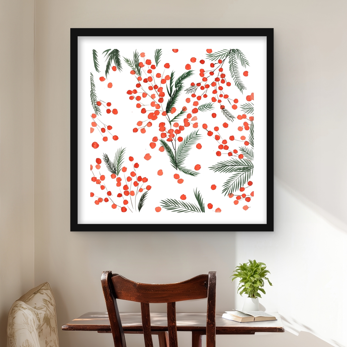 C1FM2424D6P81T 24 x 24 in. Mistletoe Leaf Pattern - Framed Matted Print for Home Decor