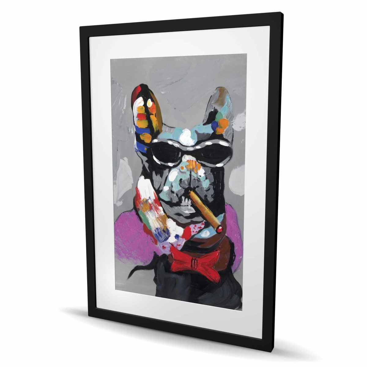 C1FM2436JVZQXR 24 x 36 in. Abstract Bulldog with Cigar - Man Cave Dog Framed Print
