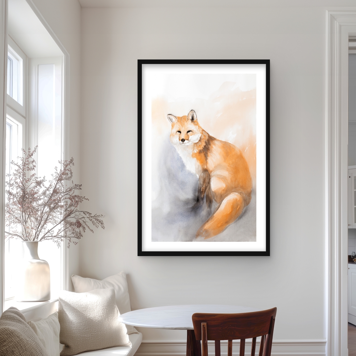 C1FM2436SHS1J7 24 x 36 in. Watercolor Fox - Rustic Animals Framed Matted Print Decor