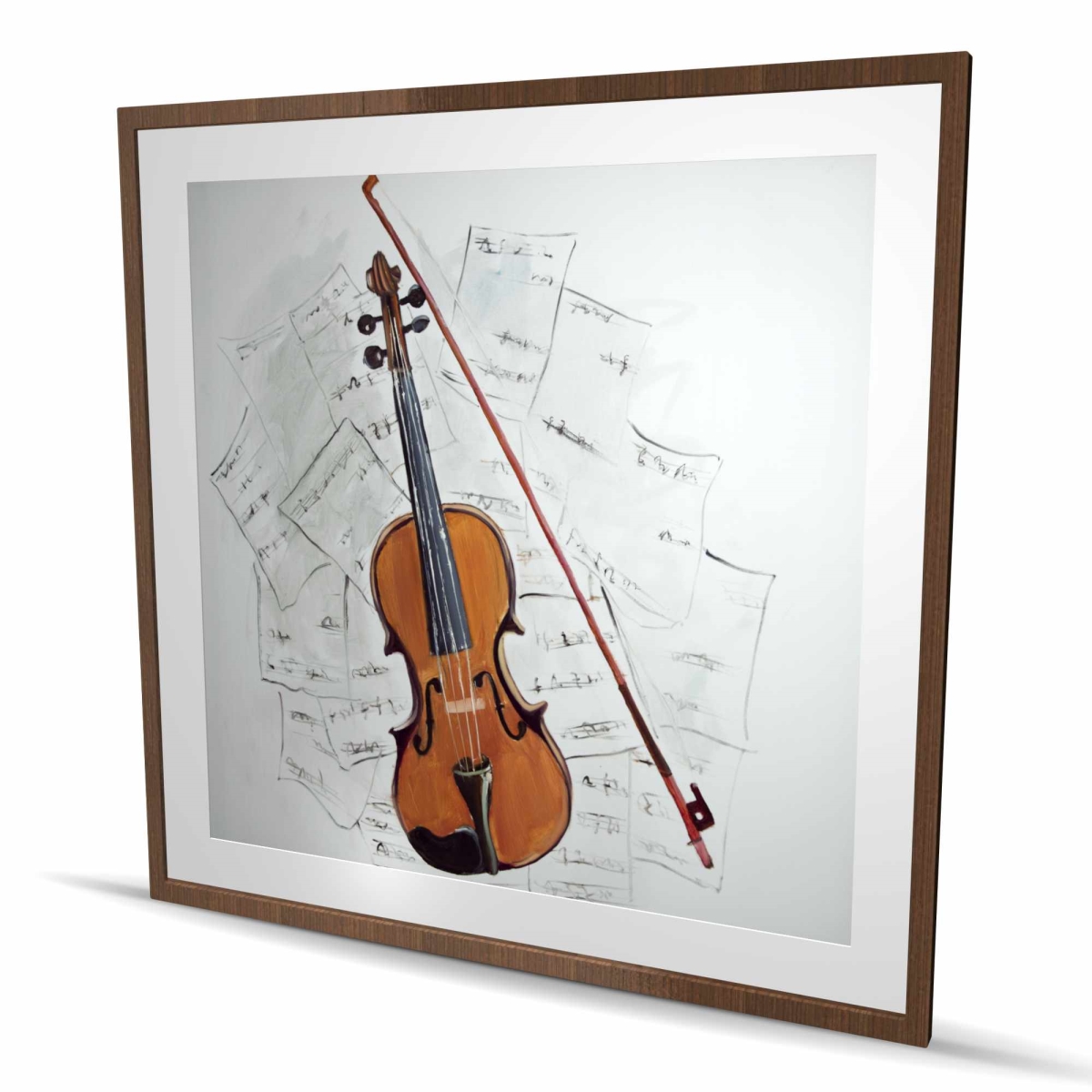 C1FM4848KQAT3J 48 x 48 in. Violin on Music Sheet - Orange Framed Matted Print Decor