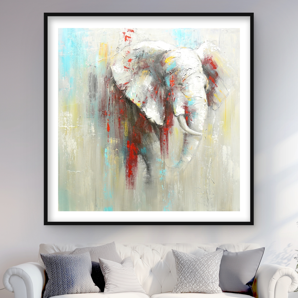 C1FM4848NEADBI 48 x 48 in. Abstract Elephant with Paint Splash - Framed Matted Print