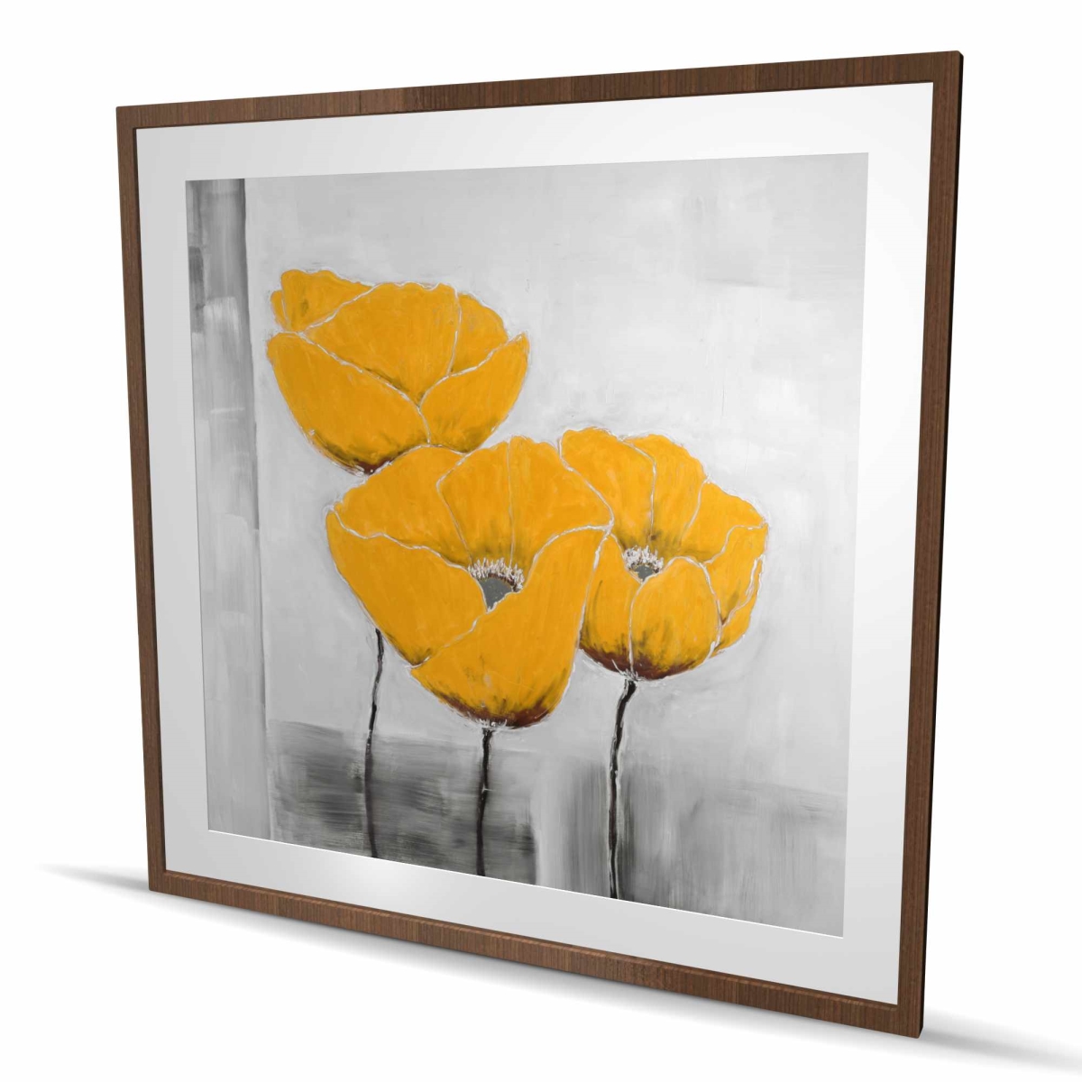 C1FM4848JZSFBH 48 x 48 in. Three Yellow Flowers - Botanical Framed Matted Print Decor