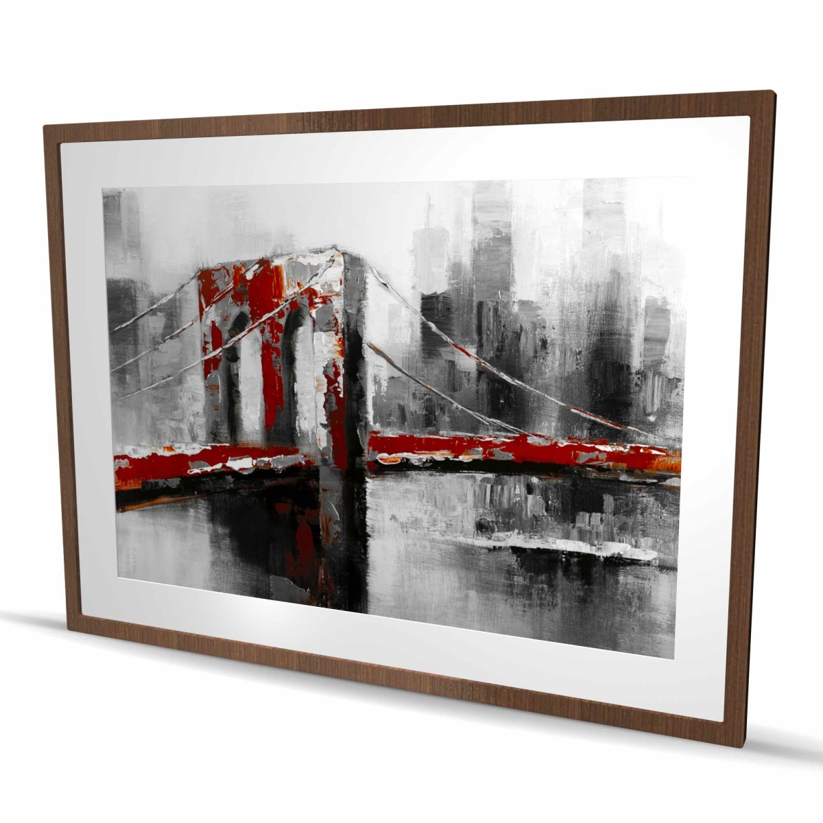 C1FM3648JS6N6D 36 x 48 in. Abstract & Red Brooklyn Bridge Matted Print - Home Decor