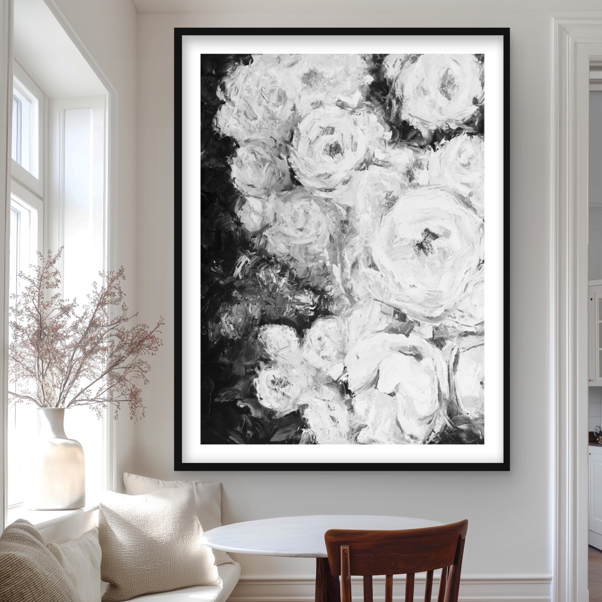 C1FM364866BVKJ 36 x 48 in. Monochrome Rose Garden - Black & White Floral Print Decor