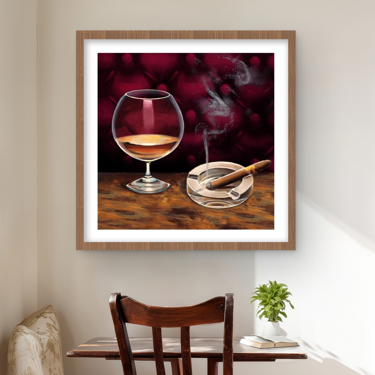C1FM2424BJ89Q3 24 x 24 in. Alcohol & Cigar Still Life Print - Framed Matted Decor