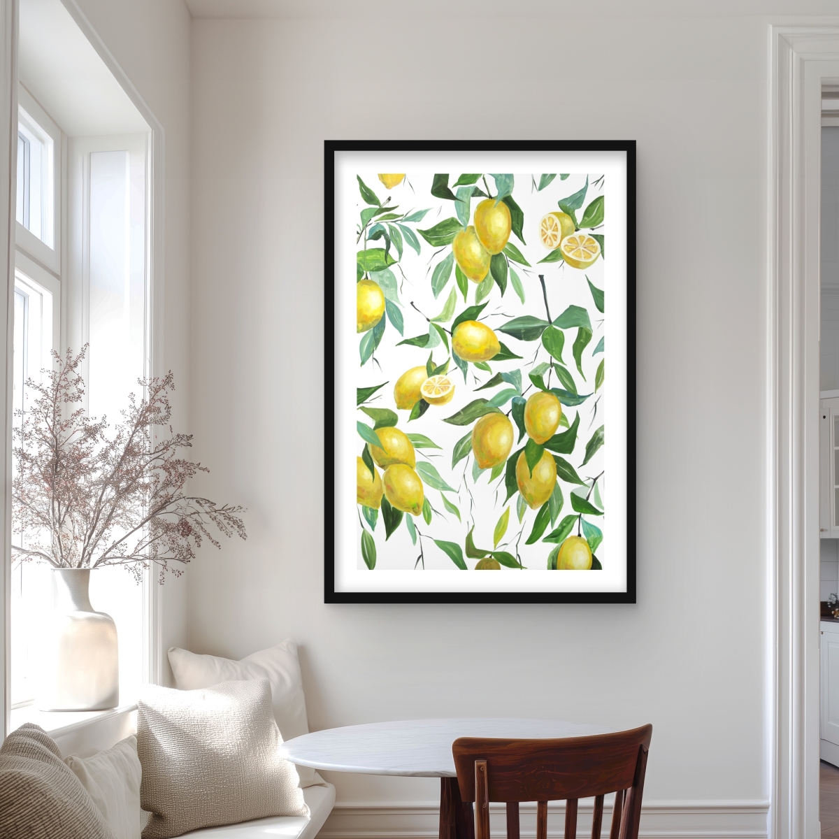 C1FM24362F9AHC 24 x 36 in. Lemon Pattern - Illustrative Kitchen Framed Matted Print