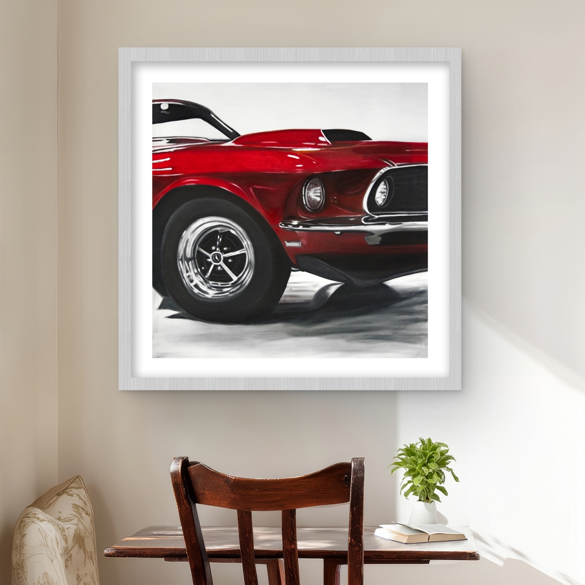 C1FM2424CGBBIT 24 x 24 in. Classic Red Car - Framed Matted Print for Man Cave Decor