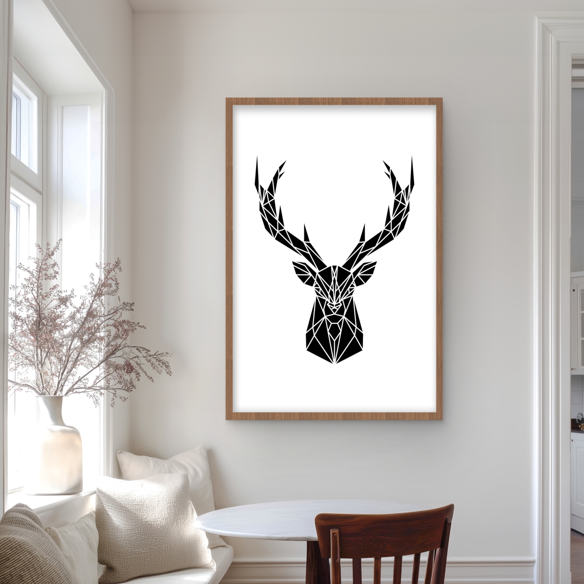 C1FM2436EJO33A 24 x 36 in. Geometric Deer Head - Office White Framed Matted Print
