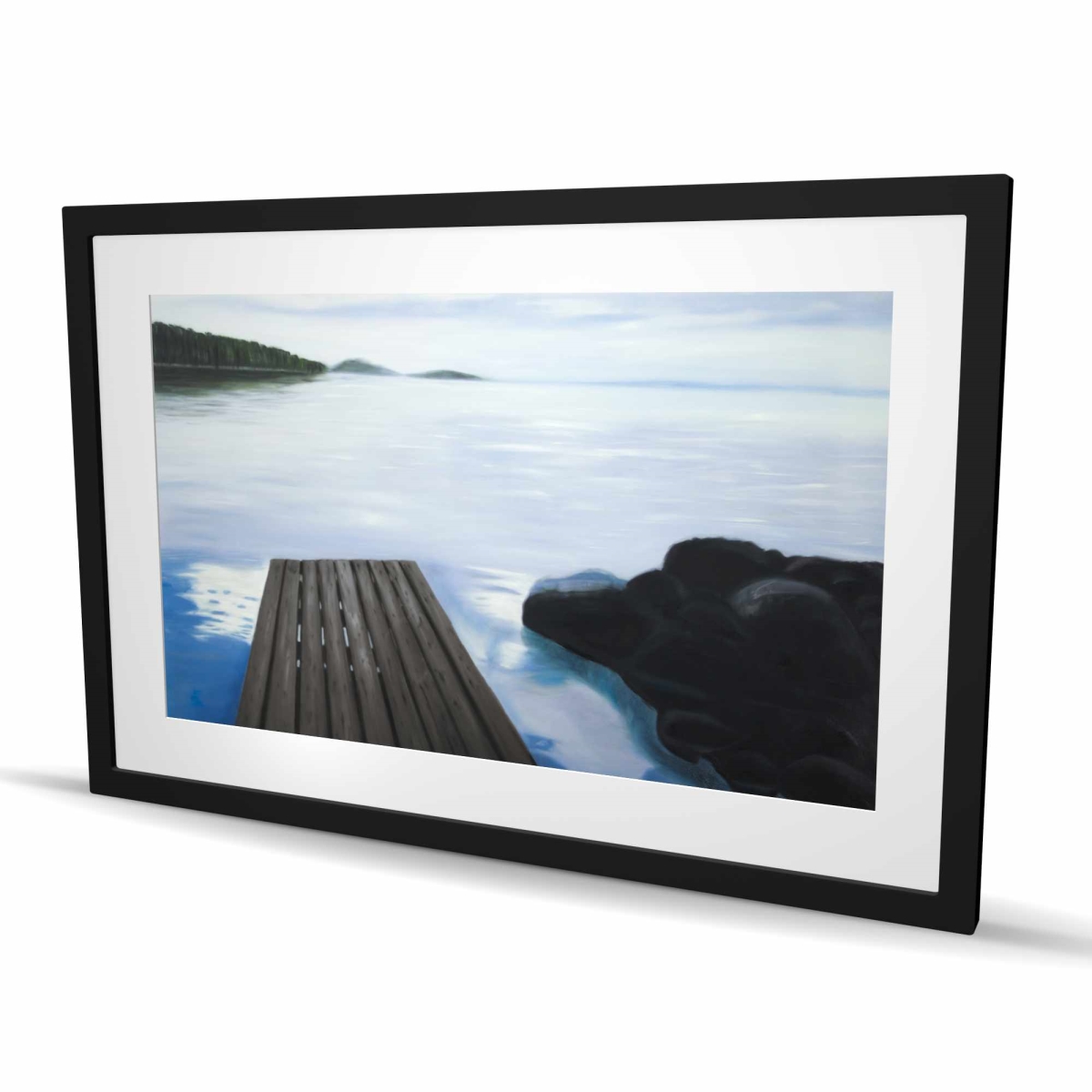 C1FM2436RJ7EAD 24 x 36 in. Evening on the Dock - Classic Blue Framed Matted Print Decor