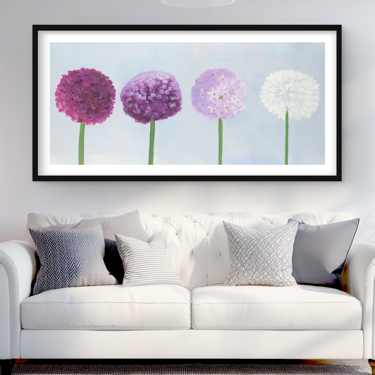 C1FM24482VDQDP 24 x 48 in. Dahlia Pompon - Framed Matted Print for Home Decor - Flowers