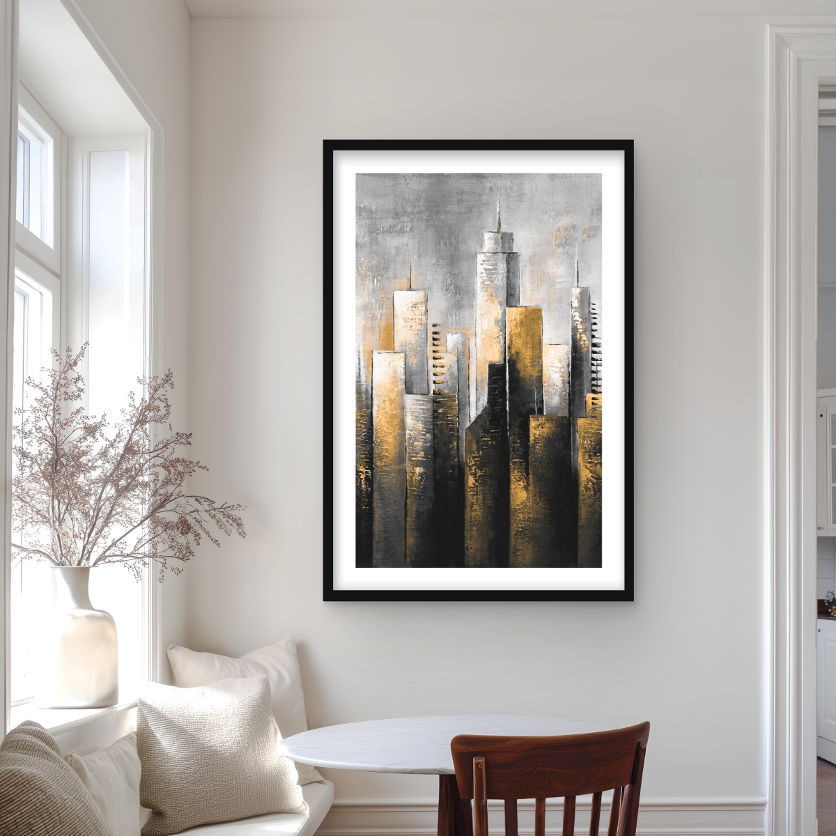 C1FM24363HJUCS 24 x 36 in. Abstract Skyline - Framed Matted Print for Home Decor