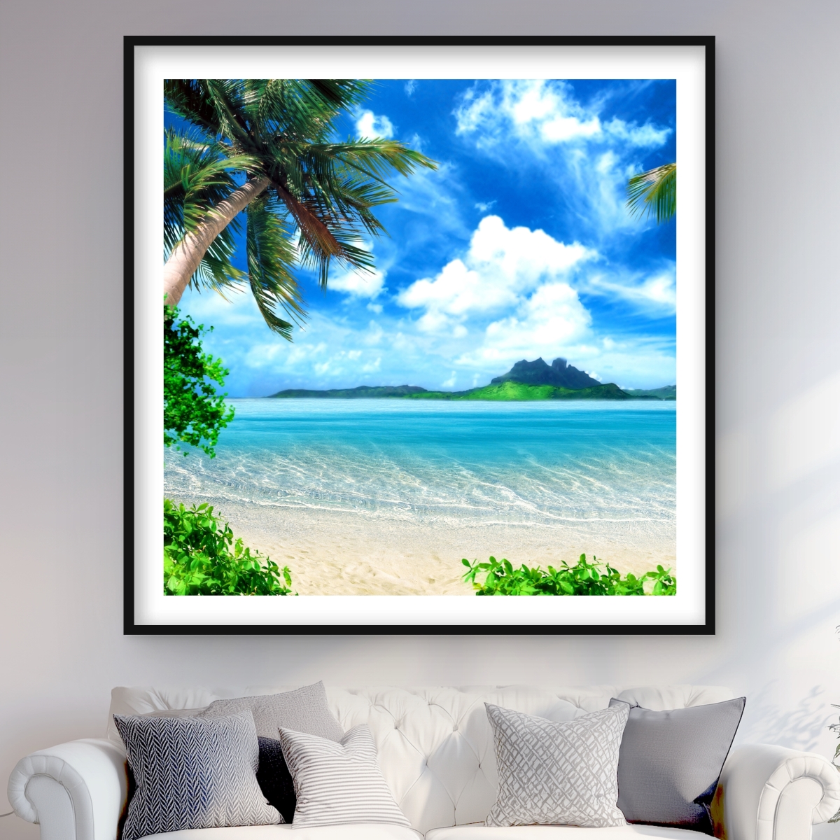 C1FM4848HAJBIH 48 x 48 in. The Beach - White Framed Matted Print for Home Decor