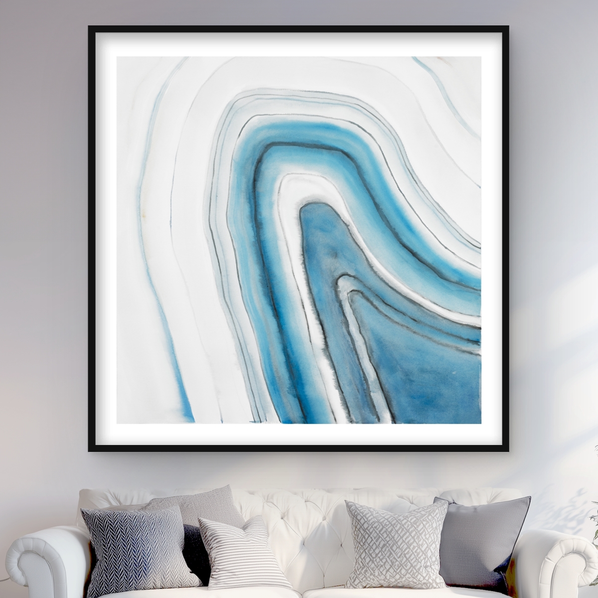 C1FM48485WLPCF 48 x 48 in. Round Geode - Contemporary Blue Framed Matted Print Decor