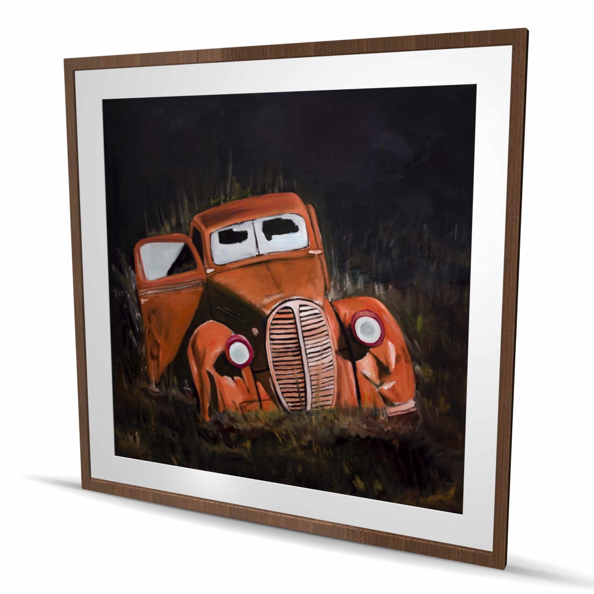 C1FM484862YN7O 48 x 48 in. Humpy Old Car by Night - Bedroom Orange Framed Print Decor