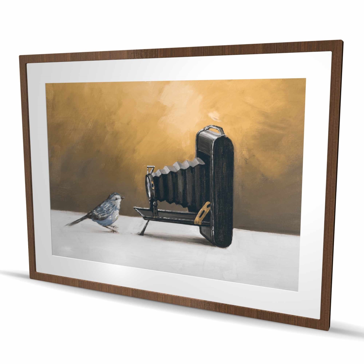 C1FM3648UNUJH3 36 x 48 in. Old Camera with Bird - Framed Matted Print for Home Decor