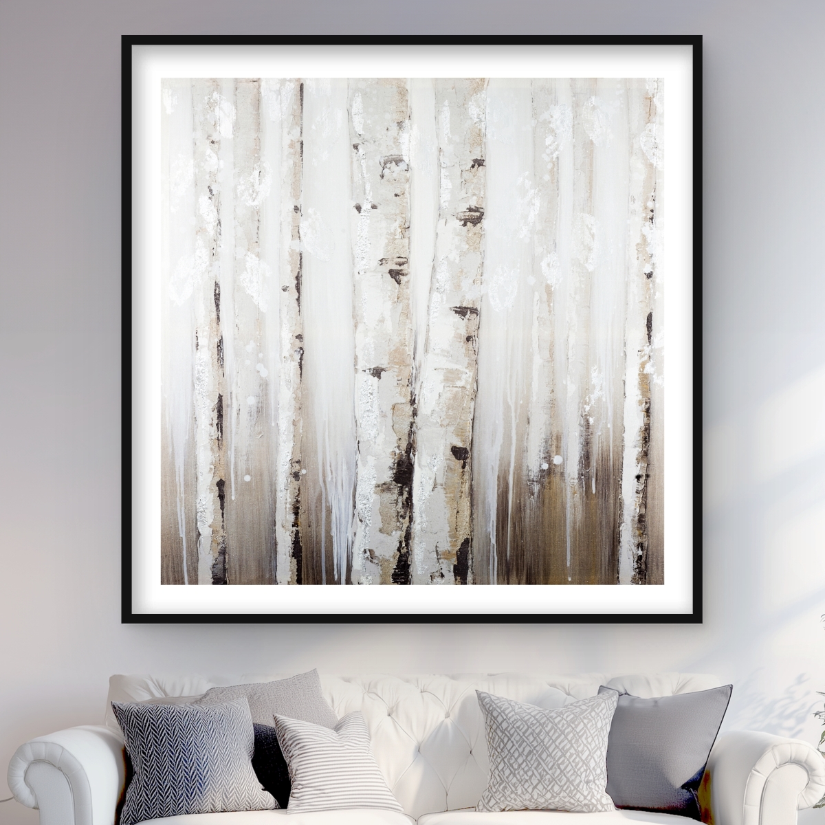 C1FM4848EALMI4 48 x 48 in. Abstract White Birches - Gray Modern Framed Matted Print