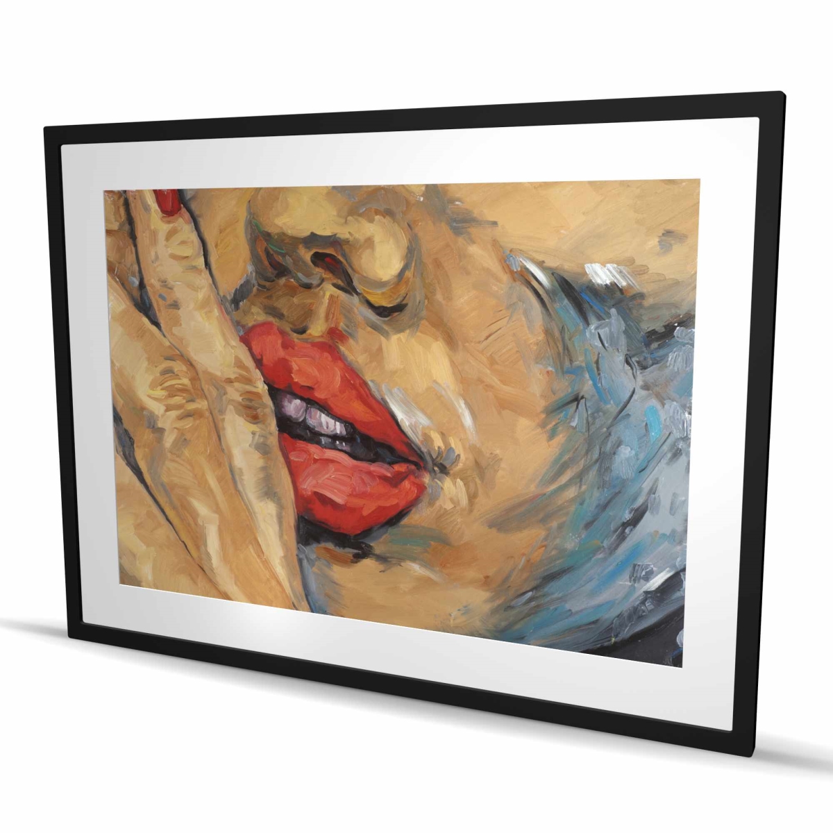 C1FM3648WN01E6 36 x 48 in. Shushing Lips Closeup - Gray Romantic Framed Matted Print