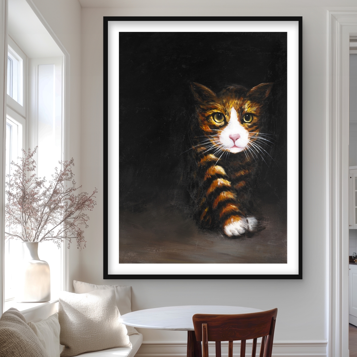 C1FM3648LG97M7 36 x 48 in. Discreet Cat - Framed Matted Print for Home Decor Pets